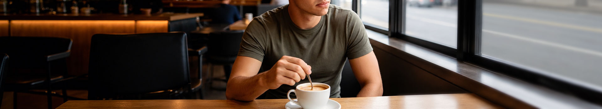 Man met koffie tijdens een rustig reflectiemoment